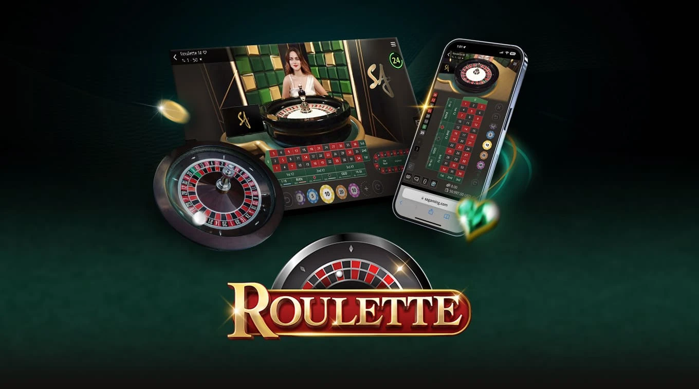 Stylized 'Roulette' logo with a roulette wheel in the background, featuring gold and red colors against a dark green backdrop.